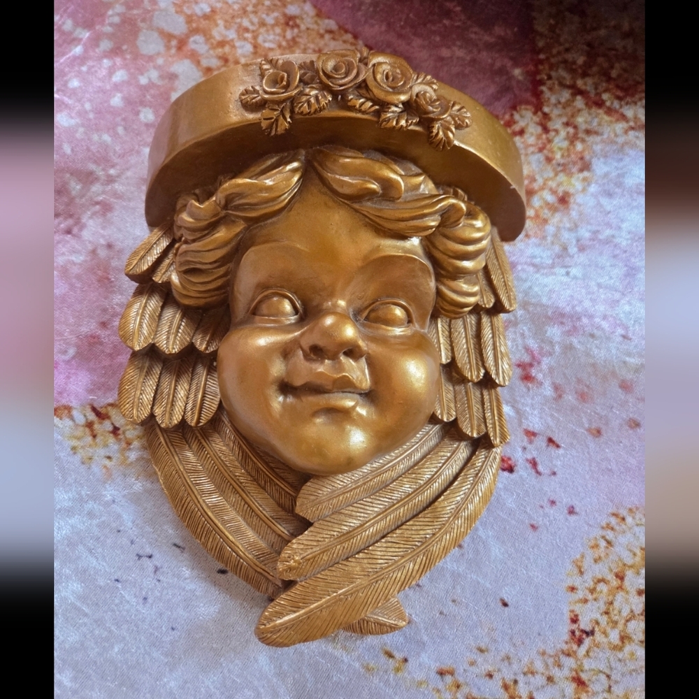 Vintage heavy cherub wall shelf - Victorian style Gold Gilded Finish Stunning